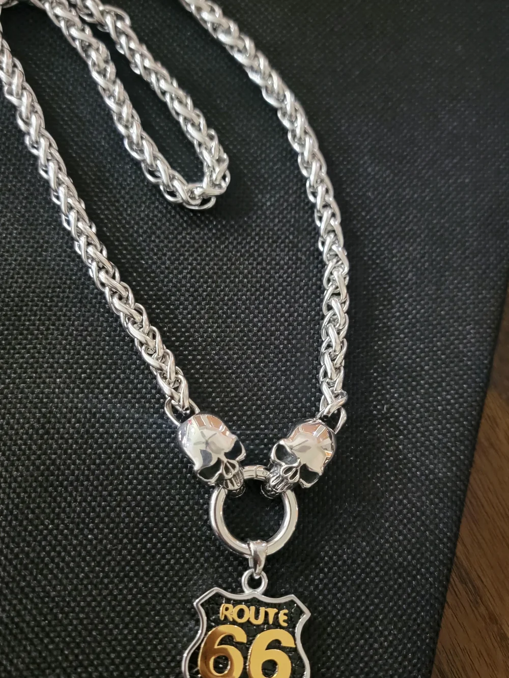 Route 66 Silver-Tone Skull Pendant Necklace